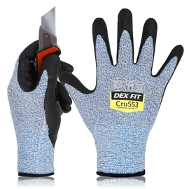 DEX FIT Level 5 Cut Resistant Gloves Cru553, 3D Comfort Stretch Fit, Power Grip, Durable Foam Nitrile, Smart Touch, Machine Washable, Thin & Lightweight, Blue 10 (XL) 3 Pairs