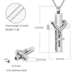 [InfuMemo] Cremation Jewelry for Ashes Pendant - Cross Urn Necklace Mini Keepsake Urn Memorial Ash Jewelry - Always with Me