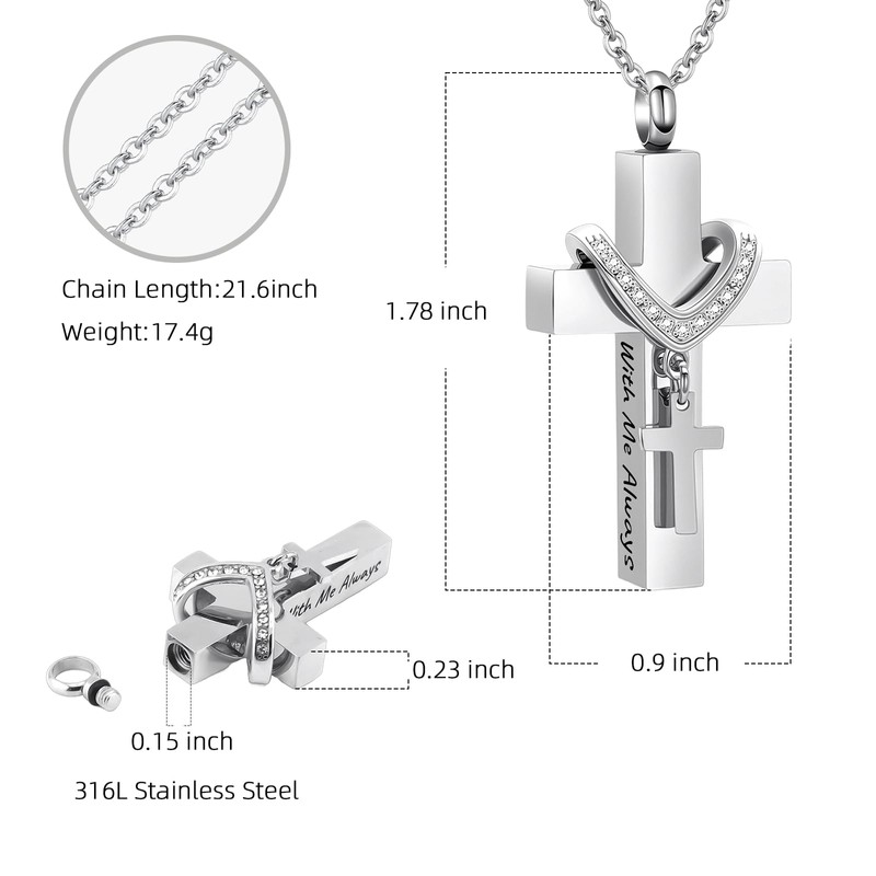 [InfuMemo] Cremation Jewelry for Ashes Pendant - Cross Urn Necklace