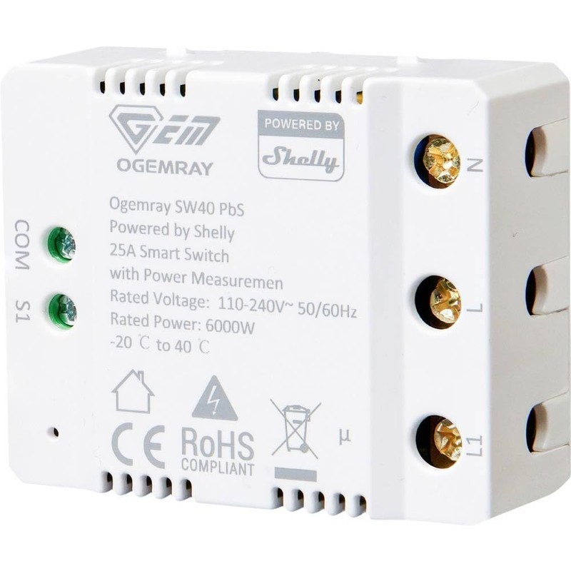 Shelly Ogemray smarter Relaisschalter 25 A Schalt-Messaktor Bluetooth, Wi-Fi
