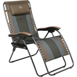 TIMBER RIDGE Outdoor Reclining Patio Padded with Adjustable Headrest and Cup Holder Foldable Zero Gravity Lawn Chair XL for Adults, Support up to 350 LBS, Brown,1 Count