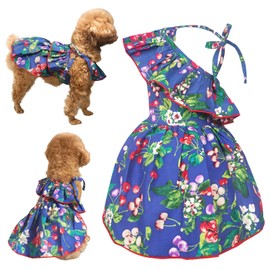 Topkins Dog Dress, Puppy Summer Skirt with Lace-Up, Dogs Party Dress with Pretty Prints for Small Dog (Navy Blue, L)