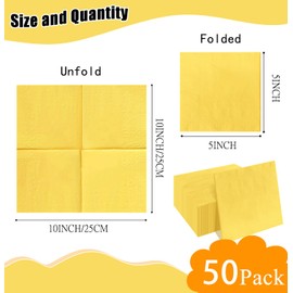 50 Pieces 2-ply Yellow Napkin Disposable Cocktail Napkins Beverage Napkins Dessert Napkins Paper Napkins for Wedding Birthday Party Paper Dinner Napkins