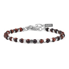 GAVU Adjustable Stainless Steel Clasp Red Tiger Eye Stone Bracelet