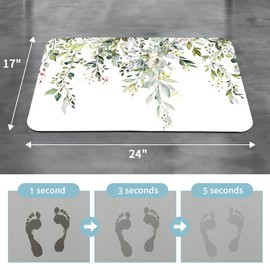 Gibelle Eucalyptus Leaves Bath Mat Rug Super Absorbent Quick Dry Thin Bathroom Rugs Fit Under Door Non Slip Rubber Backed Bathroom Floor Mat for in Front of Bathtub Sink Shower (17"x24", Sage Green)