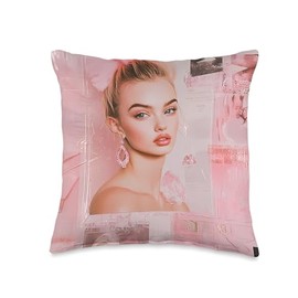 Cute Pink Coquette Collage Scrapbook Preppy Mood Board Throw Pillow