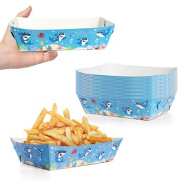 50 Packs Sharks Party Food Trays Sharks Birthday Party Supplies Sharks Themed Nacho Food Holders Paperboard Tray Disposable Serving Trays