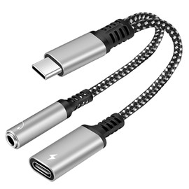 LANAFAY USB C to 3.5 mm Headphone Adapter, Jack Adapter with PD Quick Charge 60 W, 2-in-1 Portable for Music and Charging, Suitable for Type-C Devices, 1-to-2 Headphone Adapter with DAC Chip