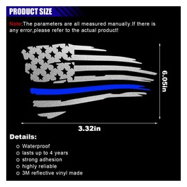 American Flag Sticker Decal, Waterproof Vinyl Police Badge Decal, Thin Blue Line Sticker Support Police Law Enforcement for Cars, Trucks, Laptops, Tumblers (Reflective White&Blue)