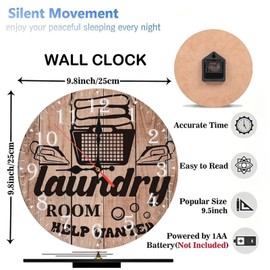 Lancholy 10-Inch Silent Wooden Wall Clock, LaundryRoomClockIroningBasketDesign ” Silent Non-Ticking Clock, Battery Operated (AA Batteries Not Included), Artistic Home Decor