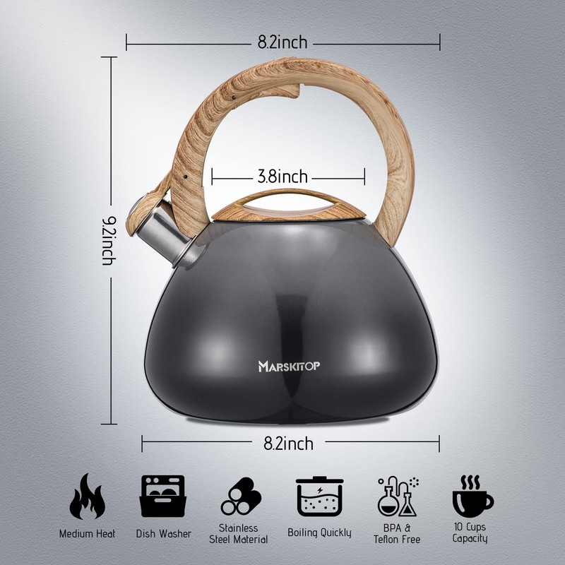 MARSKITOP Whistling Tea Kettle for Stove Top, Food Grade Stainless
