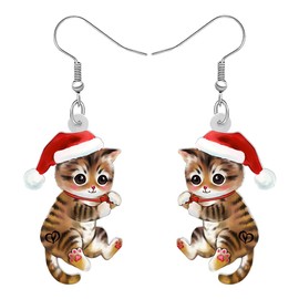 DUOWEI Acrylic Christmas Cat Earrings Dangle Jewellery for Girls Decoration Gifts Charms, Acrylic, No Gemstone