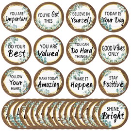30-Styles Positive Sayings Accents Eucalyptus Motivational Classroom Cutouts Decors, 7" Growth Mindset Chips Motivational Wall Art Inspirational Quote Cards for Bulletin Board Classroom Decorations