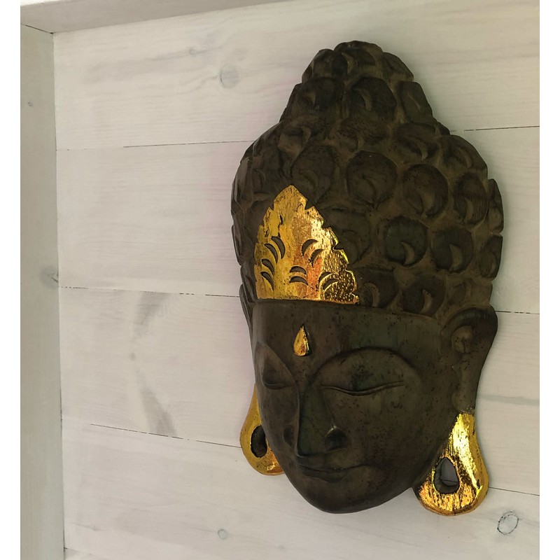 Carved Wood Buddha Mask | Buddha wall mask hanging wall