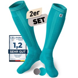 CORE GORIMO 2 Pairs - Merino Ski Socks - Pleasantly Warm and Super Soft - Optimal Support for Skiing for Men and Women, Blue (retro)