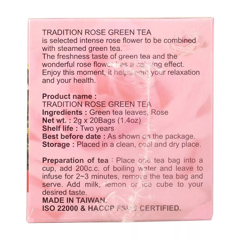 TRADITION ROSE GREEN TEA, 20 TEA BAGS