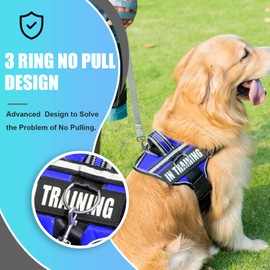 Reflective Dog Harness, Anti-Slip No Pull Dog Vest Harness with 8Pcs Dog Patches, Adjustable In Training Service Pet Harness for All Breeds, 3 Ring No-Choke Pet Oxford Vest for Small Medium Large Dogs