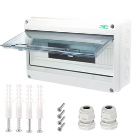 Otdorpatio Breaker Box Distribution Protection Box, IP65 Clear Cover Electrical Box, ABS Power Supply Electronic Junction Box Din Rail Enclosure for Circuit Breaker on The Wall 15 Way