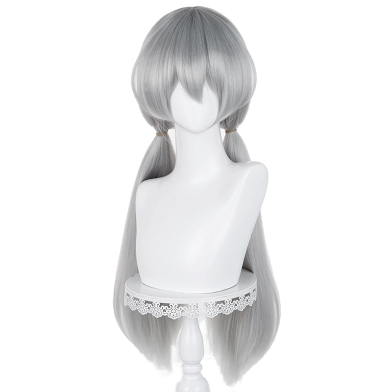 Long Gray Ponytail Wig for Women Silver Grey Cosplay Wig