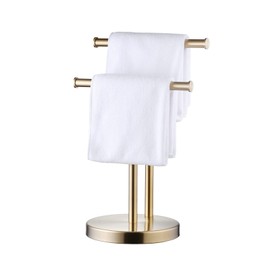 SHUNLI Hand Towel Holder Stand, Double T-Shape Hand Towel Stand Rack for Bathroom Countertop, SUS304 Stainless Steel, Brushed Gold