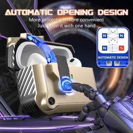 R-fun Compatible with AirPods Pro 2nd Generation 2023(USB-C),2022(Lightning Cable),1st Gen 2019 Charging Case, Full Drop Protection Auto Pop-Up Lid Design with Cleaner Kit,Black/Golden