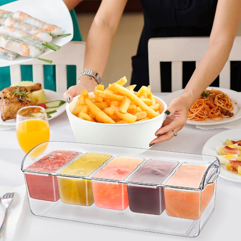 Bgtecho Condiment Tray, Large Ice Chilled Condiment Server Caddy with