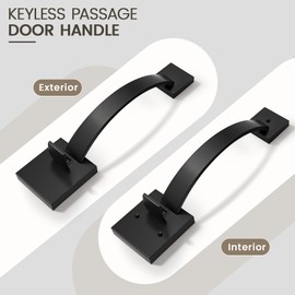 Probrico Double Sided Black Front Door Handle,Exterior/Interior Keyless Square Front Door Handleset,Entry Handleset with No Lock,1Pack