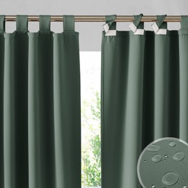 RYB HOME Blackout Outdoor Curtains 2 Panels - Detachable Sticky Top Outside Curtains Waterproof Pricacy Insulating Drapes for Patio Porch Gazebo Cabana Garage, W 52 x L 95 inches, Dark Green