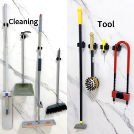 12pcs Broom holder wall mount with Screws, Command broom holder, Mop broom hanger，Stainless steel tool hangers for home -Black
