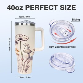 LLZTWOWD 40oz Rianbow Mushroom Tumbler with Handle and Straw Stainless Steel Water Bottle Double Wall Vacuum Reusable Travel Mug Hot or Cold Cup Gift for Man/Woman (Plant)