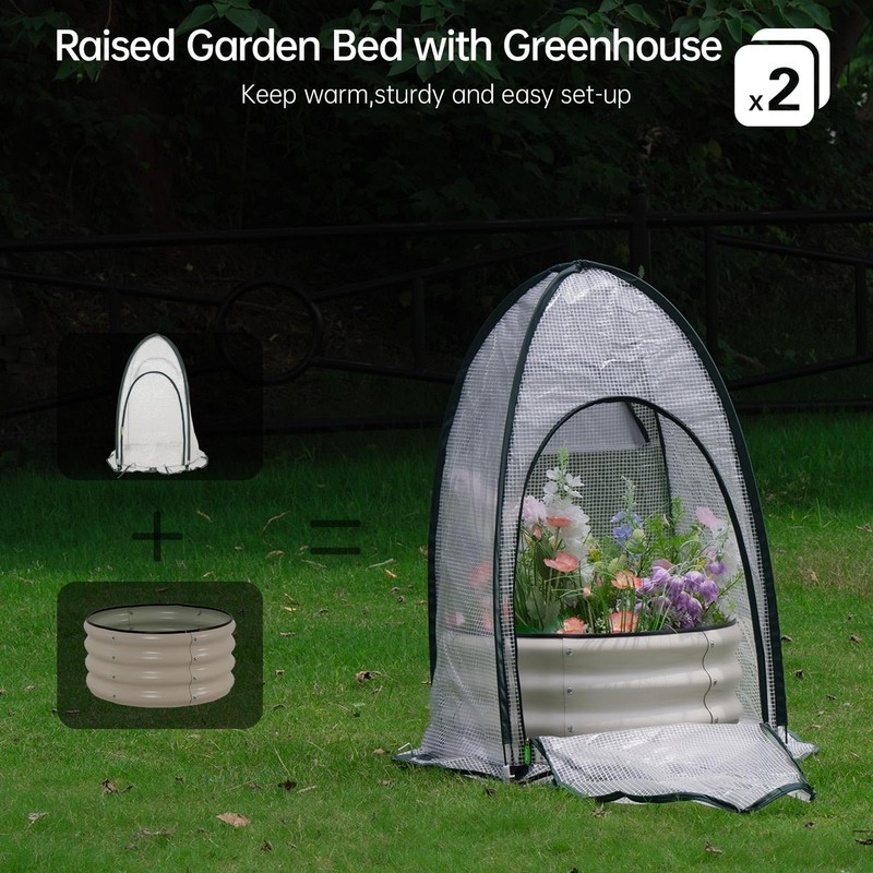 Riased Garden Bed with Greenhouse Cover, Raised Planter Box (2pcs