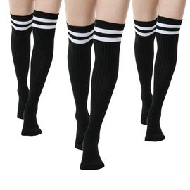 SERICI Black Thigh Length Socks(3 Black w White Stripes)