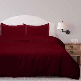 ROYALE LINENS Burgundy Duvet Cover Set, 3Piece Full Size, Brushed Microfiber, Zipper Closure, 80x90 inches Duvet, 2 Pillow Shams