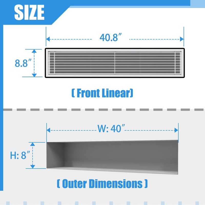 BJADE'S Linear Bar Air Vent Grille,40" X 8",HVAC Stander Vent