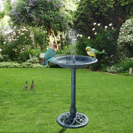 VINGLI 28 Inch Pedestal Bird Bath Solar Fountain Birdbaths with Steel Ground Anchors Weather Resistant Resin Antique Green Garden Decor for Outdoor Lightweight Courtyard