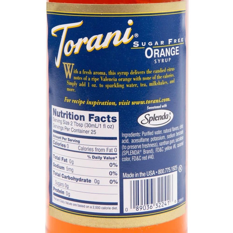 Torani Syrup - SUGAR FREE - Orange - 750 ml