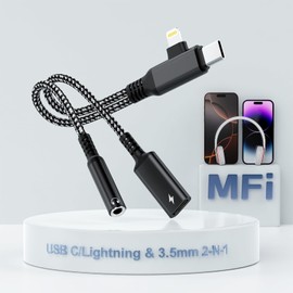 usb c+lightning to 3.55mm audio adapter