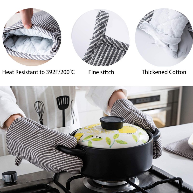 4Pcs Oven Mitts and Pot Holders, Heat Resistant Oven Mitts