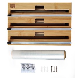 MMT Furniture Designs Ltd Wrap Dispenser with Cutter - Aluminum Tin Foil, Saran Wrap, Parchment Wax Paper, Cling Paper Dispenser, Storage & Organizer for Kitchen Drawer - 1 Plastic Wrap Roll Included