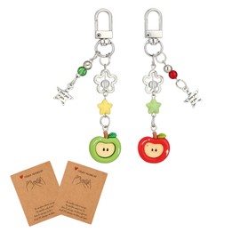 Jamortty Apple Teacher Gift Keychain with Lace Bow, School Start Season, Pearl Charm (Style 3)