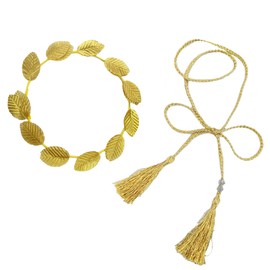 fKiZanthene Greek Goddess Accessories Set, Gold Leaf Headbands & Waist Chain, 18.5cm Diameter 22-Piece Leaves Headband for Adult Women, Cosplay Party Wedding Festival