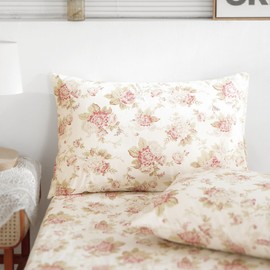 DaDalogy Bedding 100% Cotton Floral Pillowcases - Shabby Vintage Chic Rose Print Pattern - Envelope Closure Pillow Cases for Bed - Oeko-TEX Certified - Set of 2 Pillow Covers 20x36