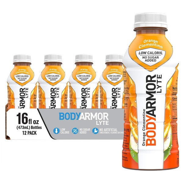 BODYARMOR LYTE Sports Drink Low-Calorie Sports Beverage, Orange Clementine - Orange Citrus, Coconut Water Hydration, Natural Flavors With Vitamins, Potassium-Packed Electrolytes, Perfect For Athletes, 16 Fl Oz (Pack of 12)
