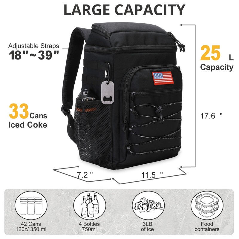 Tactical Backpack Cooler, 25L Cooler Backpack Insulated Leak-Proof, Heavy Duty