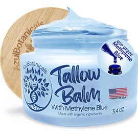 Bálsamo de sebo de res alimentado con pasto batido infundido con azul de metileno de AzulBotanicals, antienvejecimiento, humectante, estrías, rosácea, psoriasis, eczema, acné, todo tipo de piel, ingredientes orgánicos 3,4 oz