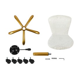 LEEJAY White and Gold Fuzzy Desk Chair for Adults, Armless Swivel Office Task Chair with Golden Legs, Fluffy Faux Fur Furry Chair for Bedroom, Mid-Back Fancy Computer Chair, 17.3"x19.3" Seat