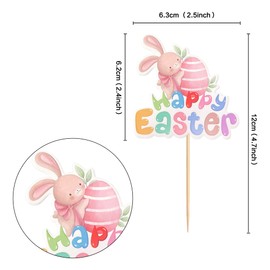 Ercadio 24 Pack Happy Easter Cupcake Toppers Picks Rabbit Cupcake Toppers for Easter Theme Spring Birthday Baby Shower Party Decoration Supplies