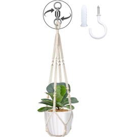 Bettybling Macrame Plant Hanger with Swivel Device, Boho Plant Hanger Indoor with Wood Beads, Flower Pot Holder for Home Decor,35 Inch(1 Pack,Ivory)