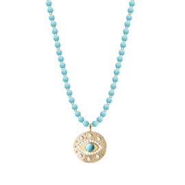 uqvn Evil Eye Necklace for Women, Layerd Paper Clip Chain Necklace with Evil Eye Pendant Necklace,Strand Turquoise Bead Hot Pin Beaded Evil Eye Long Neckalce for Women, Zinc, No Gemstone