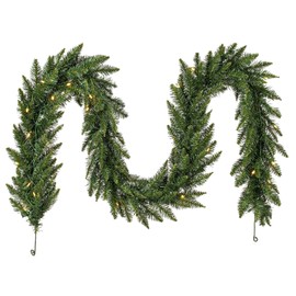 Vickerman 9' x 12" Camdon Fir Artificial Christmas Garland, Warm White LED Mini Lights - Faux Holiday Garland - Indoor or Outdoor Garland